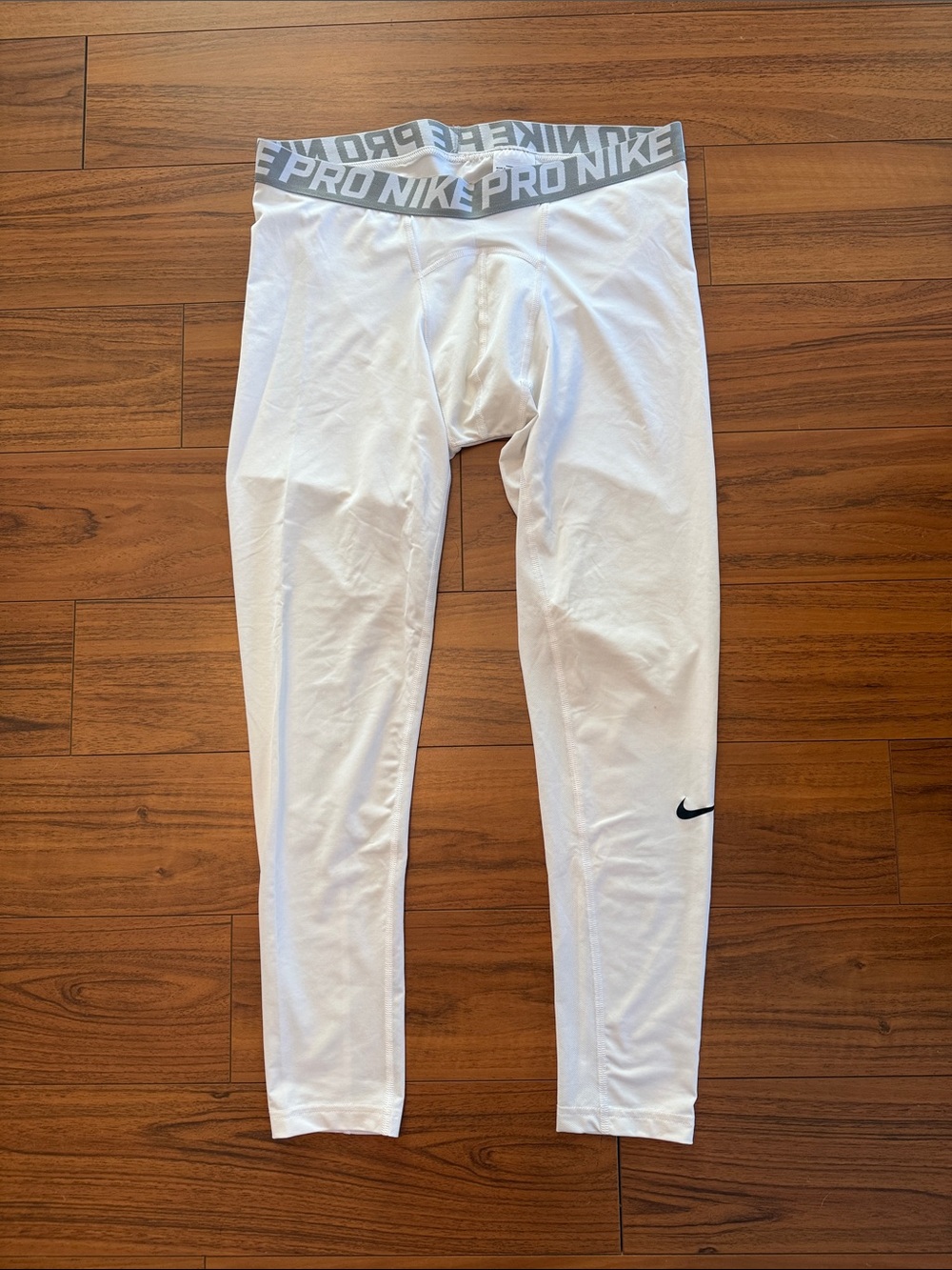 Nike White Compression Leggings with Gray 'PRO NIKE' Waistband (XXL)